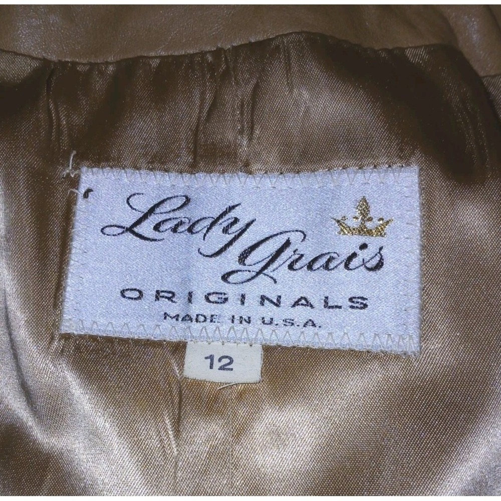 Vintage 80's Lady Grais Tan Leather Blazer Jacket Size 12 Made In USA AC - Picture 2 of 8
